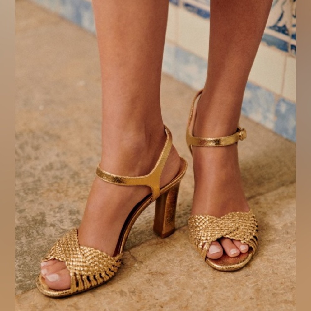 NIB Sezane Women's Esmee High Sandals Smooth Gold